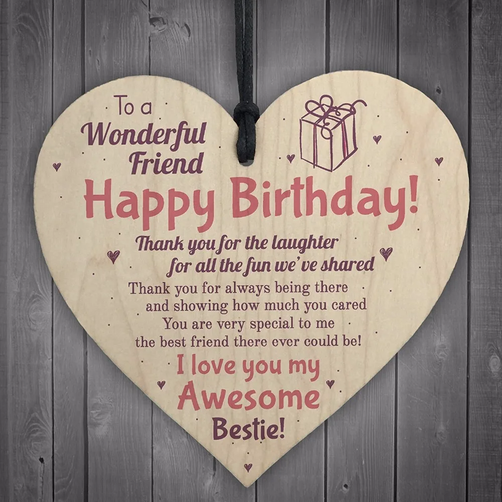 Friendship Sign Best Friend Plaque Happy Birthday Wooden Heart Mum Colleague Thank You Gift Christmas Home DIY Decorations