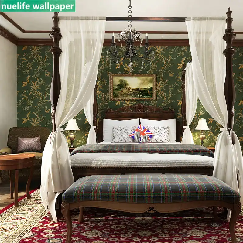 Vintage Dark Green Plant Vine Flower Pattern Non Woven Wallpaper Wedding Room Bedroom Living Room Tv Background Wall Paper