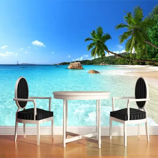 Custom 3D Photo Wallpaper Seascape Beach Palm Wall Covering Mural Roll For Living Room Bedroom Background Wallpaper De Parede Custom 3D Photo Wallpaper Seascape Beach Palm Wall Covering Mural Roll For Living Room Bedroom Background Wallpaper De Parede