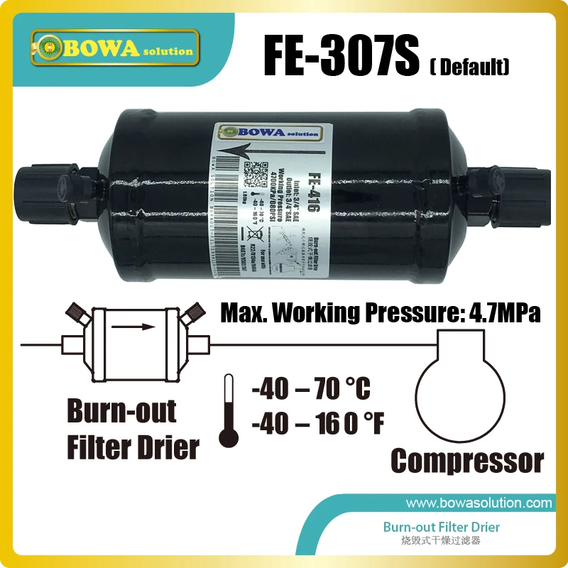 307S выгорающий фильтр сушилка рекомендуется для использования с хладагентами HFO, HC, HFC и HCFC в холодильных, AC и тепловых насосах