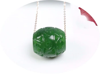 

New Natural Chiese Green Jade Lucky Bead genuine 18K Rose Gold Necklace