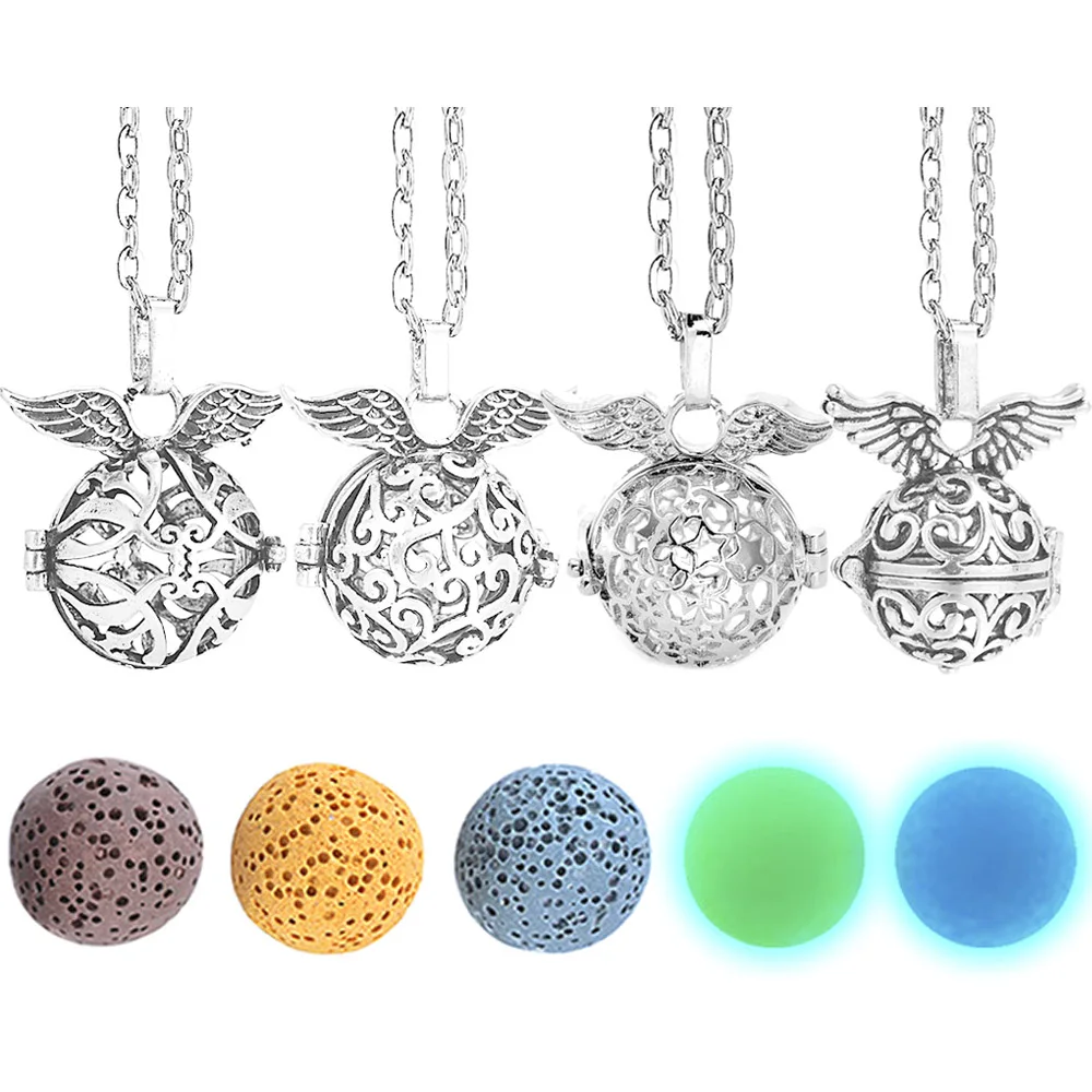 

Aromatherapy Diffuser Necklace Locket Necklace Glow In The Dark Necklace Felt Lava Stone Angel Wing Necklace for Essential Oil