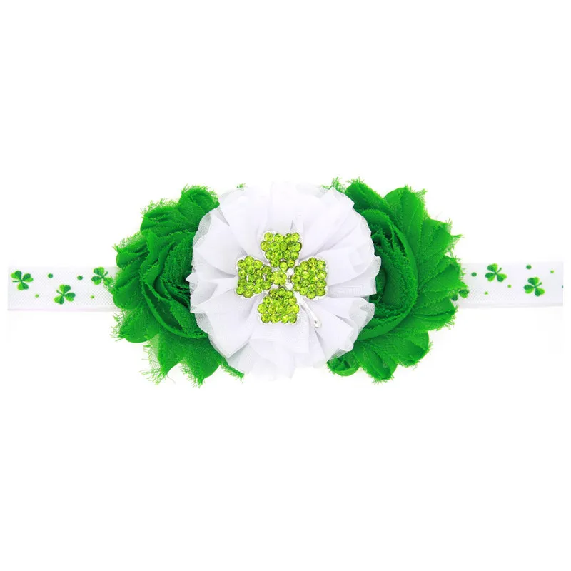 

Fashion Green Chiffon Flowers with Clover Rhinestones Elastic Turban Hair Bands Hair Accessories for Headbands Headwear