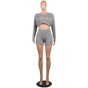

Hot style European and American sexy classic winter sexy sweater pure color two-piece set crop top women