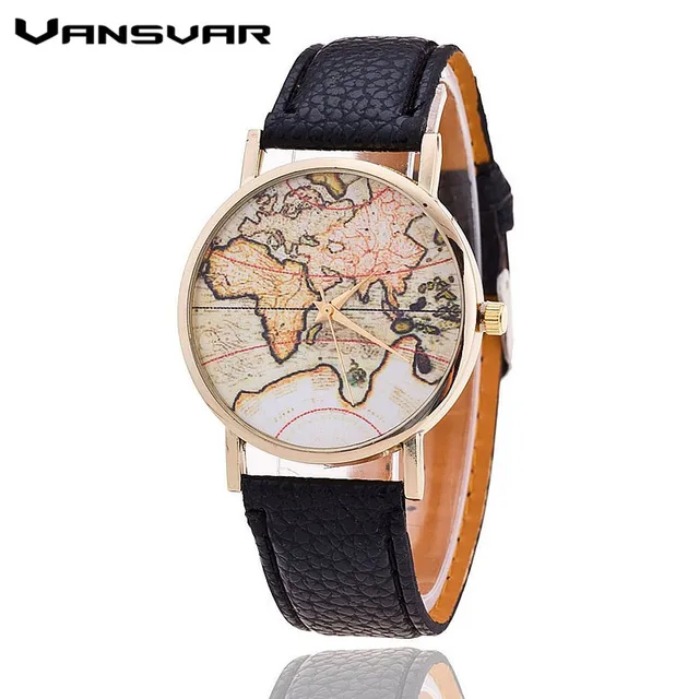 Vansvar Brand Fashion World Map Watch Women Casual Leather Strap Quartz Watches Vansvar Brand Fashion World Map Watch Women Casual Leather Strap Quartz Watches