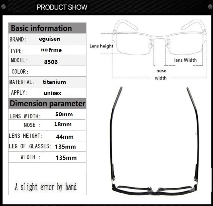B Титан супер эластичный ультра светильник без оправы очки оправа очки близорукие глаза 8506 круглые или квадратные очки с затемненными линзами de grau8502