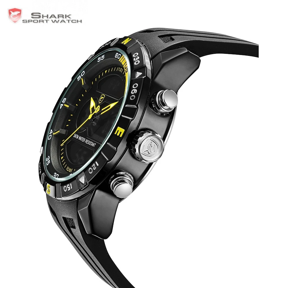 Buy Cool Design SHARK Men Stopwatch Calendar Auto Date Alarm LCD Clock Dual Time Rubber Band Outdoor Watches erkek kol saati SH599