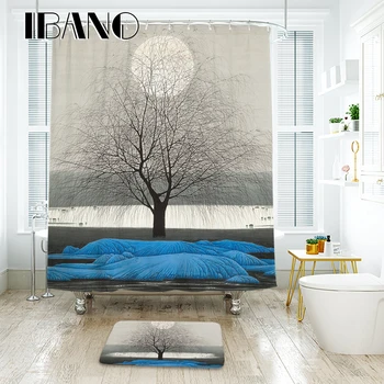 

Moon Night Shower Curtain Waterproof Polyester Fabric 180x180cm Shower Curtain And 40x60cm Bath Floor Mat For The Bathroom