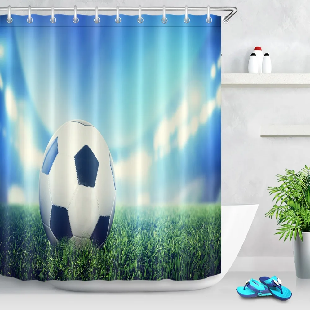 LB Shower Curtains 180*180 American Soccer Ball on Football Grass Field