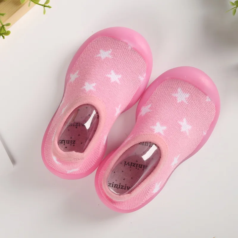 Обувь для малышей; детская обувь с мягкой подошвой; вязаные детские ботиночки из резинового пластика; обувь для маленьких мальчиков и девочек; нескользящая обувь для первого шага - Цвет: pink star
