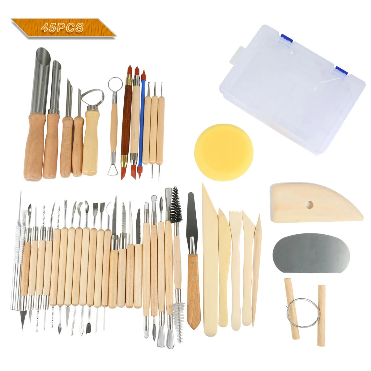 

45pcs/Set Wooden Ceramic Clay Sculpting Pottery Art Tools Kit with Plastic Case E2S