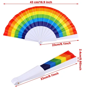 

12 Pieces Rainbow Fans Rainbow Folding Fans Colorful Hand Held Fan Summer Accessory For Rainbow Party Decoration (Horizontal A