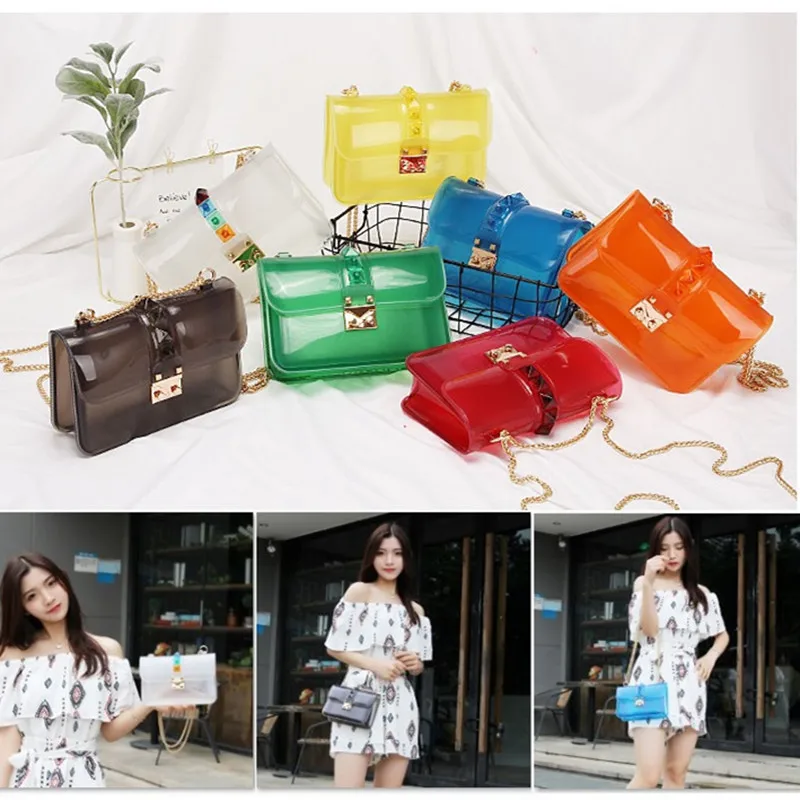 

Transparent Green Jelly Bag Cute PVC Flap Shoulder Bags Summer Candy Color Women Handbags Purse Ladies Crossbody Messenger Bags