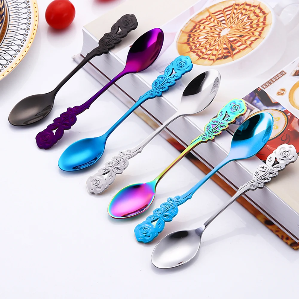 

304 Stainless Steel Coffee Spoons Rose Spoon Musical Coffee Ice Cream Teaspoon Metal Tableware Stirring Spoon