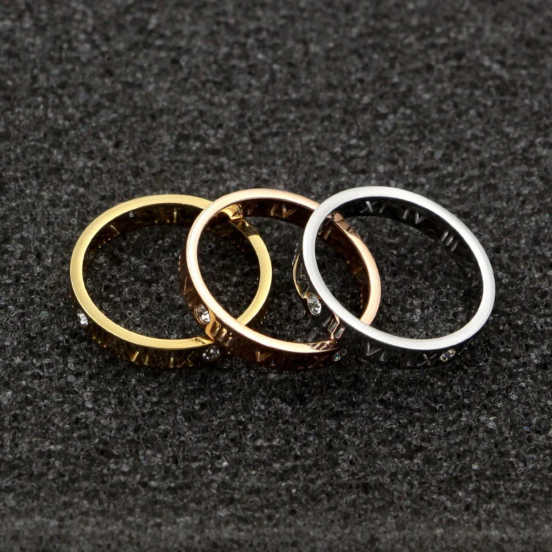 Couples Rings Women Titanium Steel Jewelry Roman Numerals CZ Crystals Rings Trendy Party Love Couple Ring