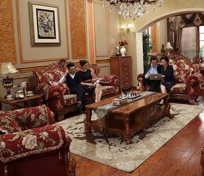 European Style Sofa, Villa, Living Room, Big Family, Solid Wood Fabric, Sofa Combination, 123 American Style furniture