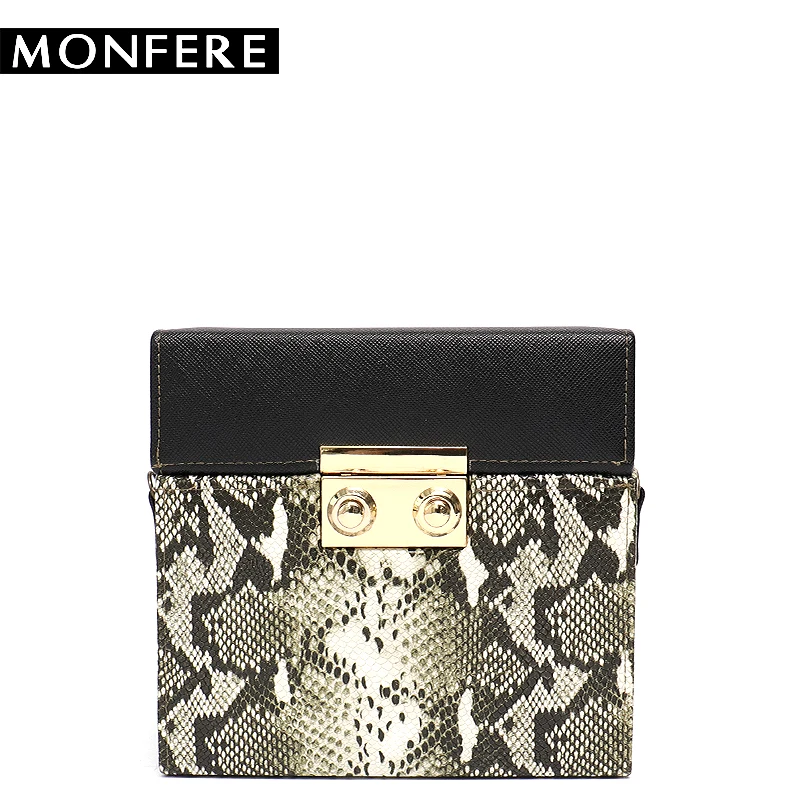 

MONFERE Snake Pattern Clutch Case Box Flap Cover Lock Purse Crossbody Bag Snake Print Pandora Box Bag Women Purse Fashion Bag
