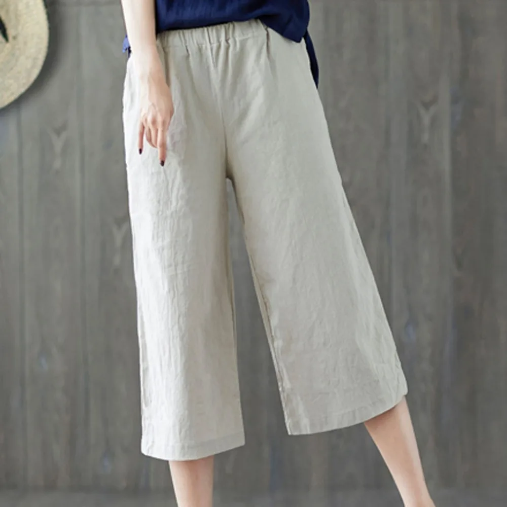 

Women Summer Pants Leisure Pants pants women plus size 2019 Linen Trouser Cropped Wide Leg Pants Y514