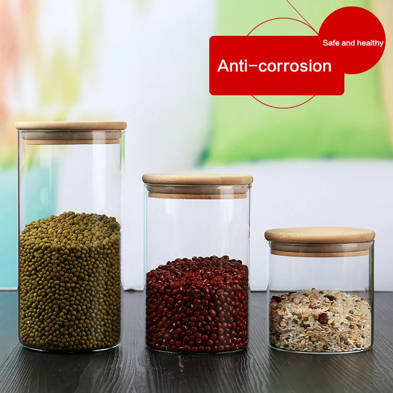 

1 pcs Glass sealed mixed grain moisture-proof storage tank bamboo cover wooden plug silicon heat-resistant glass flower tea se