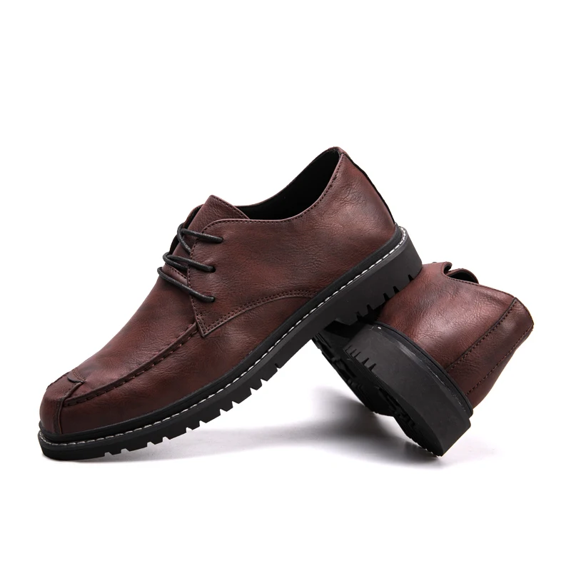 Vosonca/Новинка года; Мужская обувь; модная мужская обувь на шнуровке; кожаная повседневная обувь; брендовая мужская обувь на плоской подошве; классическая удобная мужская повседневная обувь - Цвет: Коричневый