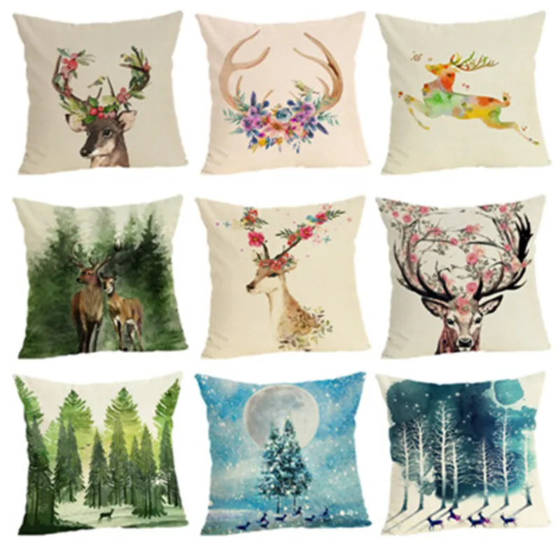 

Deer Cushion Cover Home Decor Cushion Case Houseware Throw Pillowcase Linen Square 45x45cm Cushion Cojines