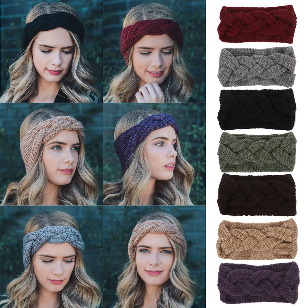 

2019 Women Winter Solid Big Bow Fish Knit Wool Headband Girl Warm Woolen Crochet Turban Handmade Bow Knot Wide Head Wrap