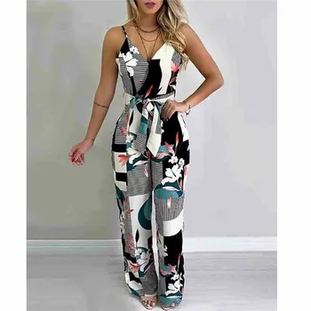 

Trendy Women clothes backless cotton Strap V-neck Romper Bodycon Geometry sleeveless Bandage Jumpsuit one pieces