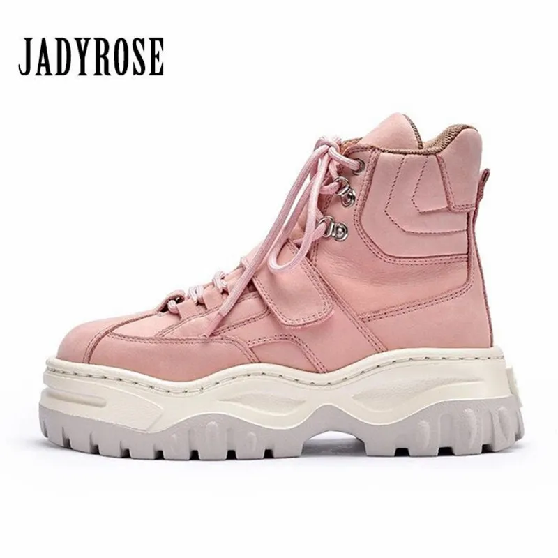 Jady Rose Cute Pink Women Ankle Boots Lace Up Platform Martin Boots Flat Botas Mujer Rubber Shoes Woman Flats Short Booties