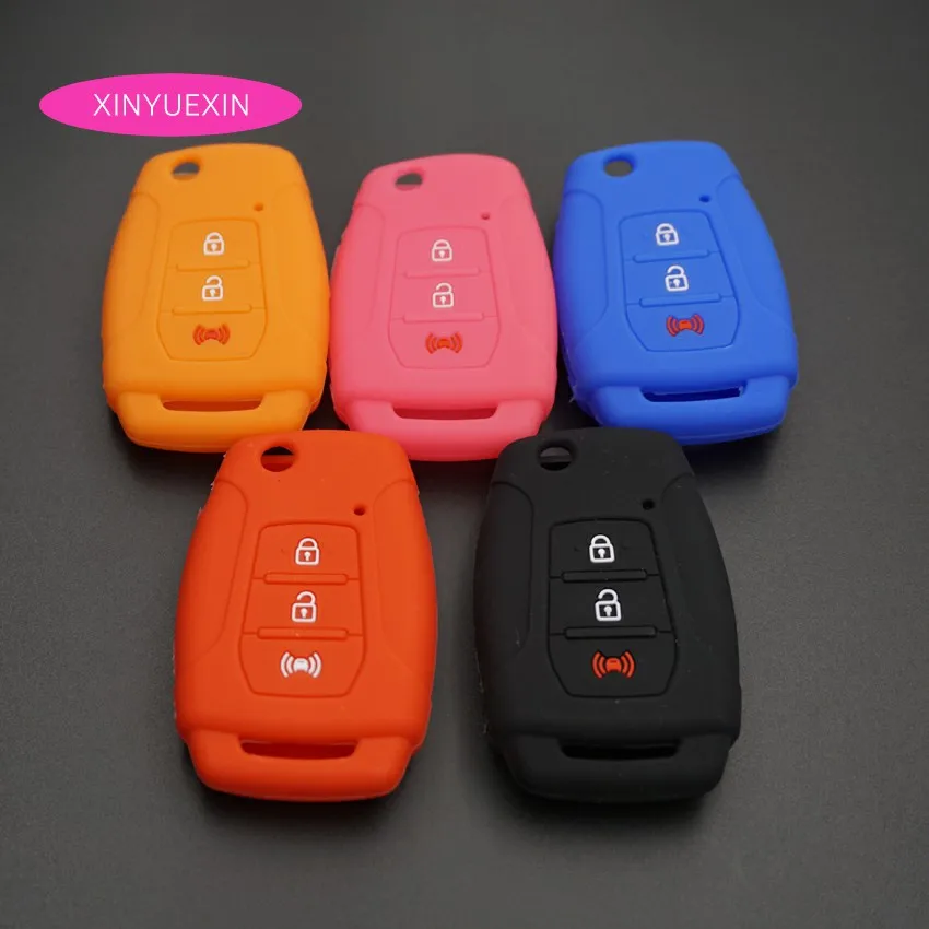 

Xinyuexin Silicone Car Key Cover FOB Case For Ssangyong Korando 215/65 R16 225/60 R17 Remote Key Case Jacket Keychain Car-stying