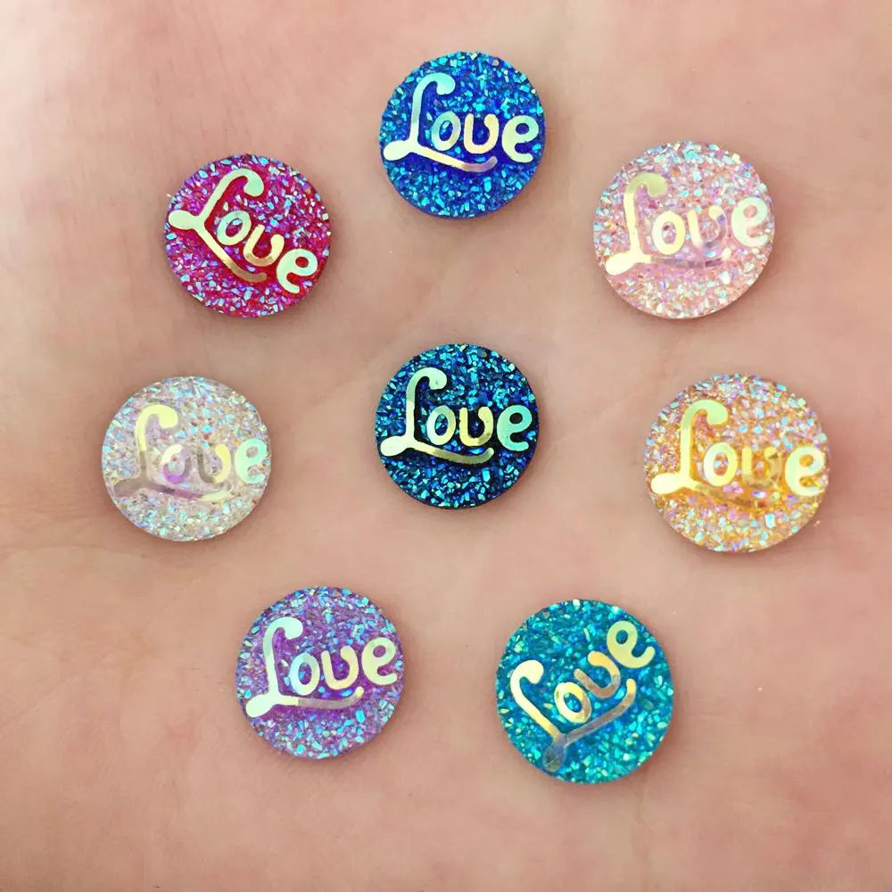 DIY 40 шт. 12 мм AB резиновый круглый LOVE камень с плоским основанием для скрапбукинга