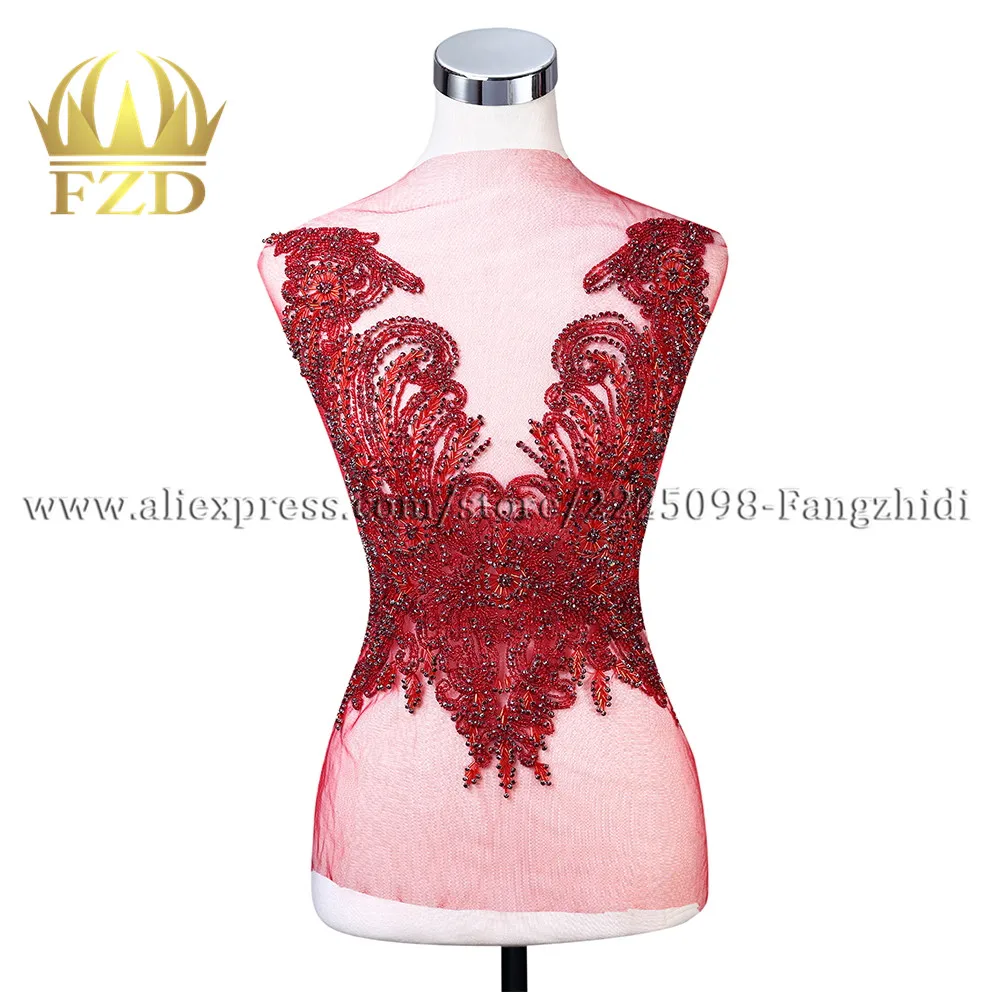 

FZD 1 Piece Elegant Handmade Sew On Rhinestone Crystal Bodice Bridal Patch Dress Body Applique for Show Costume Sewing