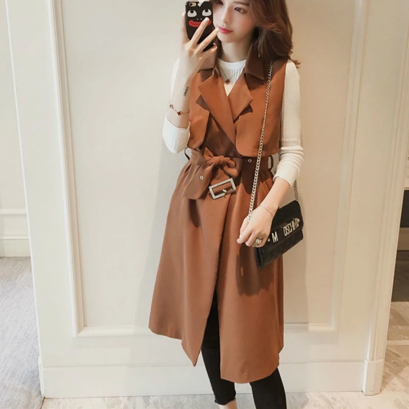 

Women Long Causal Vest Waistband Plus Size Sleeveless Jacket