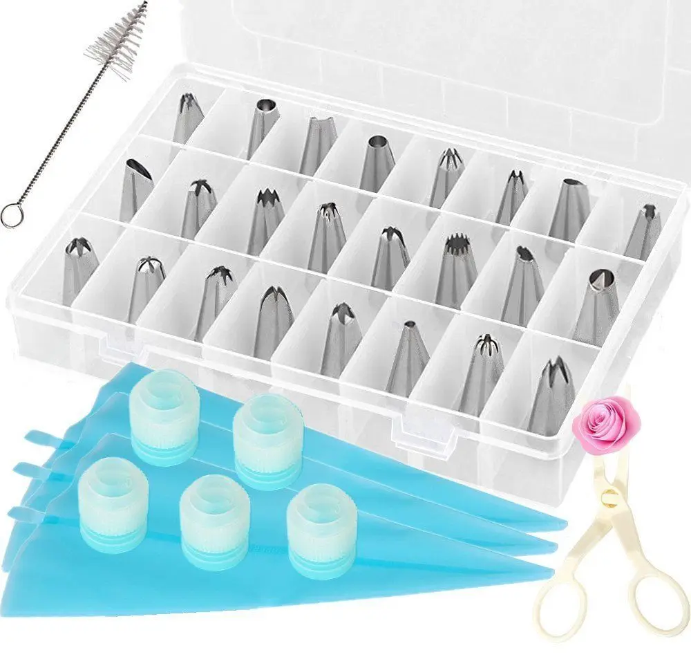 

Pastry Nozzle 34 Piece Cake Decorating Kit Tips Icing Tip Set Tools Pastry Bag Stainless Steel Cake Decorating Tools