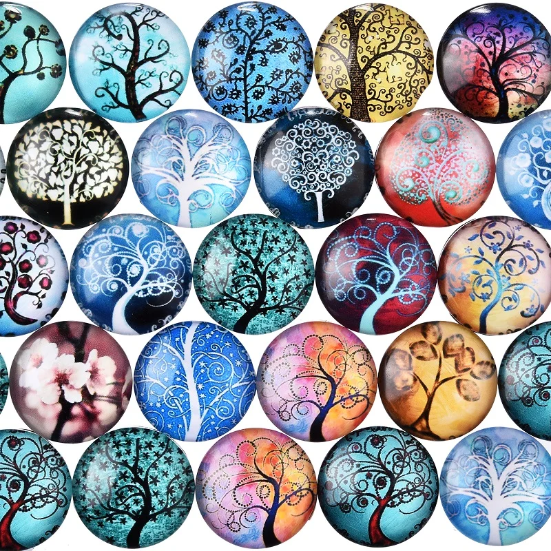 

10 pcs/lot 20mm round glass cabochon mirroring pictures Life Tree fit cameo base setting for jewelry embellishment flatback