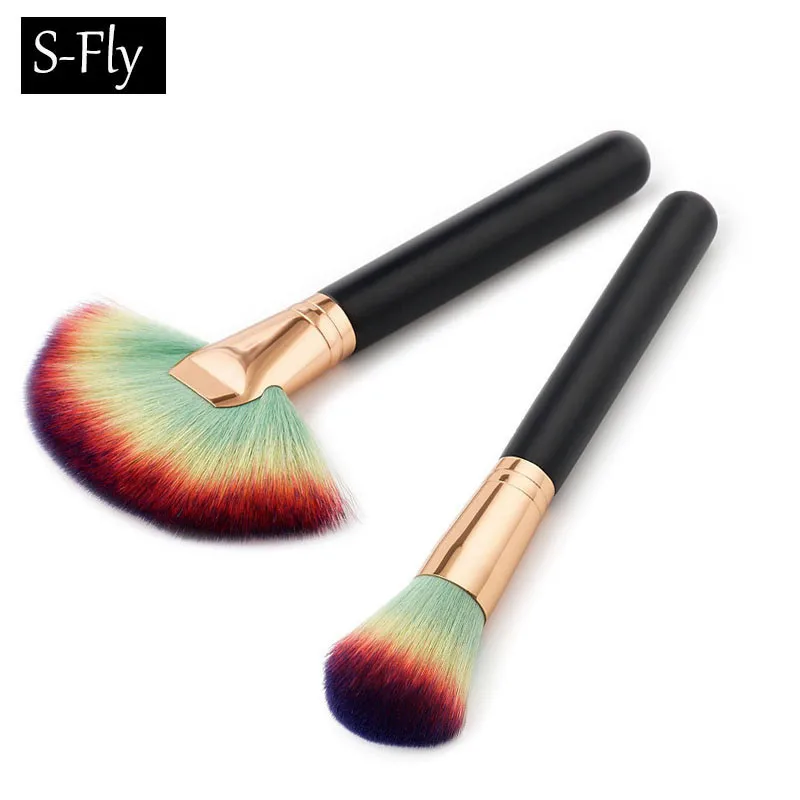 

6pc Big Soft Large Fan shape Highlighter Cosmetics Brush Foundation Blush Powder Kabuki Blending Makeup Brushes Protective Net