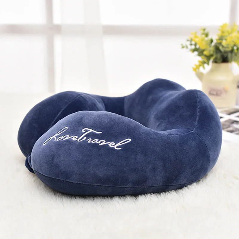 Модная симпатичная u-образная подушка для самолета, для взрослых, хлопок, шейный ортопедический массаж шеи, подушка для путешествий, Автомобильная подушка для сна, синяя - Цвет: blue
