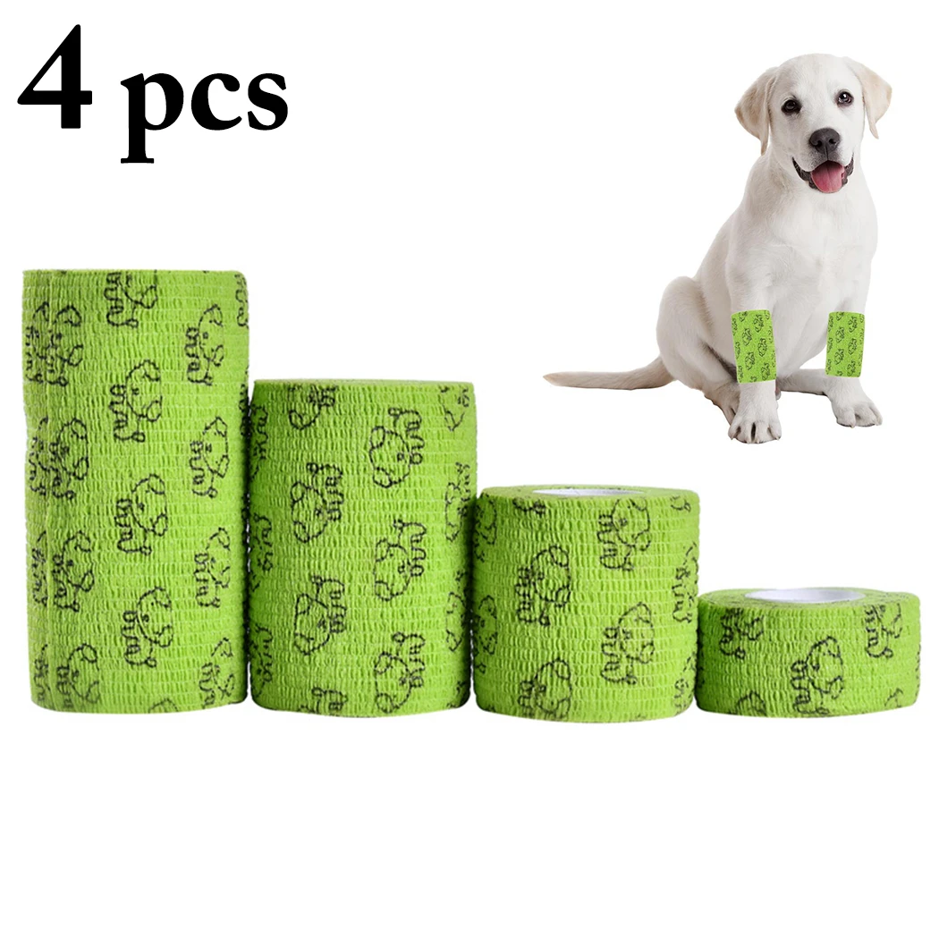 

Hot Sell 4pcs Pet Dog Cat Self-adhesive Elastic Bandage Non-Woven Fabrics Pets Multifunctional Bandage With Decorative Patterns