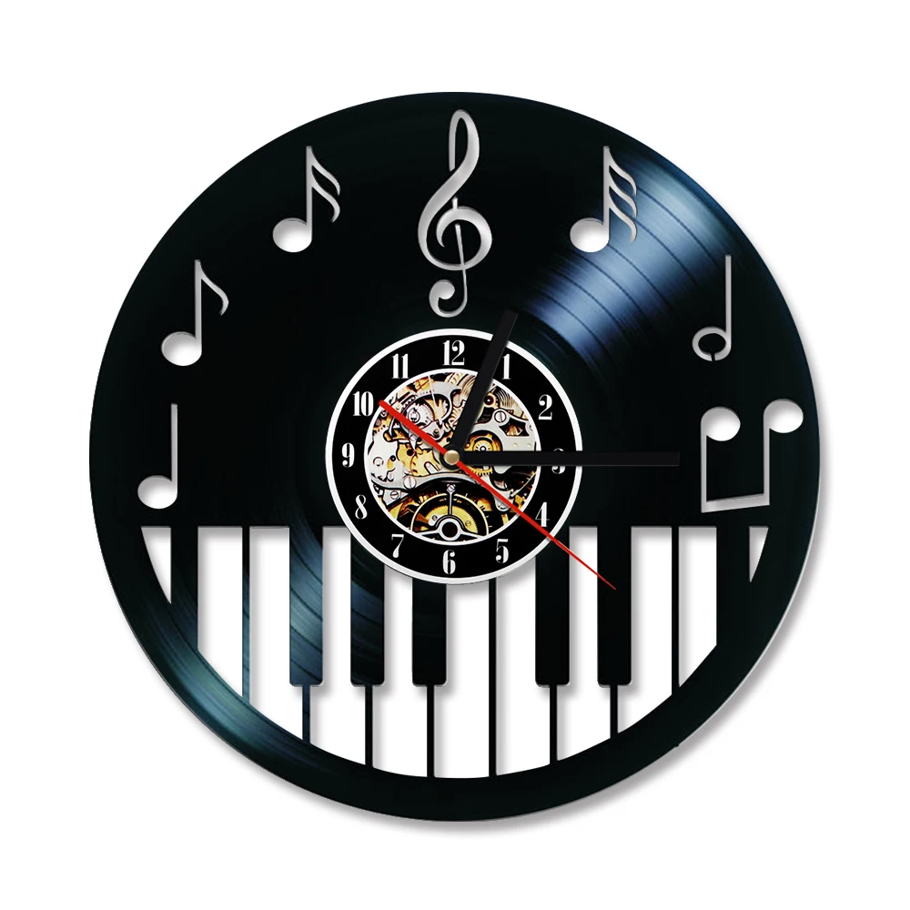 Günstig Hohl Klavier Keybord Vinyl Record Uhr Kreative und Antiken Stil Schwarz Runde LED Wanduhr Musik Klavier Decor Kunst Uhr