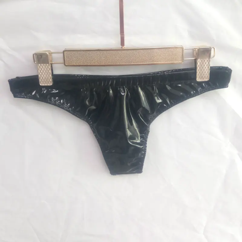 Сексуальные женские трусики-стринги больших размеров из латекса, ПВХ, блестящие, низкая посадка, сексуальные стринги, микро стринги, Т-образная спинка, эротическое белье, одежда для геев F18