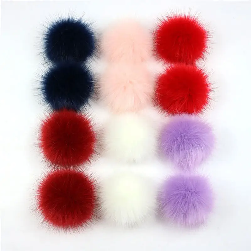 12 PCs Mixed Pom Pom Balls Imitation Fox Fur Round With Ring 8cm Dia. Fuchsia Khaki Colorful DIY Craft Supply Accessories