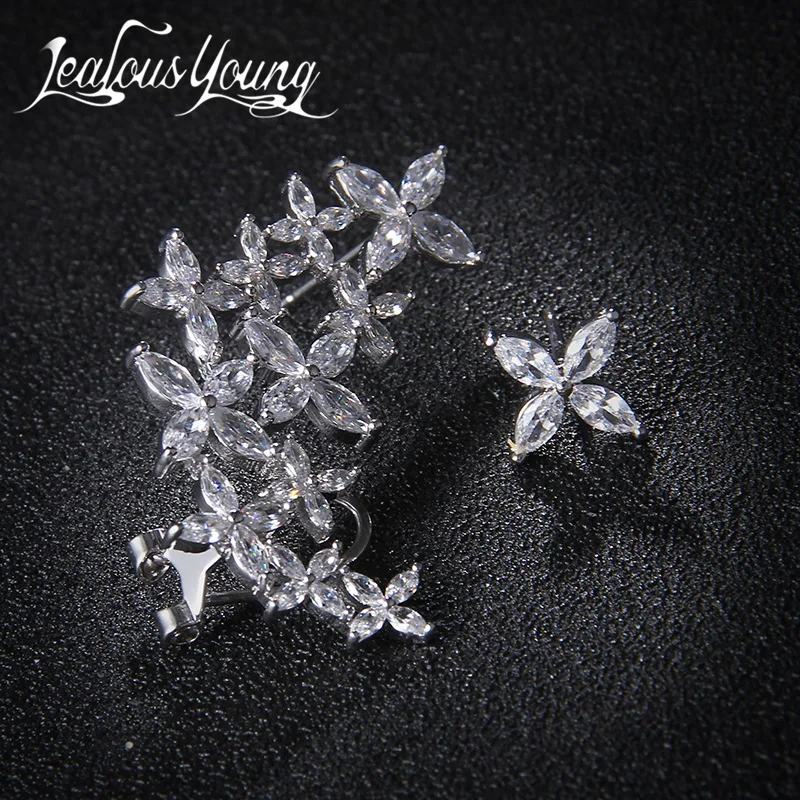 

Fashion Bijoux Leaf Zircon Statement Clip Earrings For Women Wedding Brand Angle Wing Earings Set Fashion Jewelry AE012
