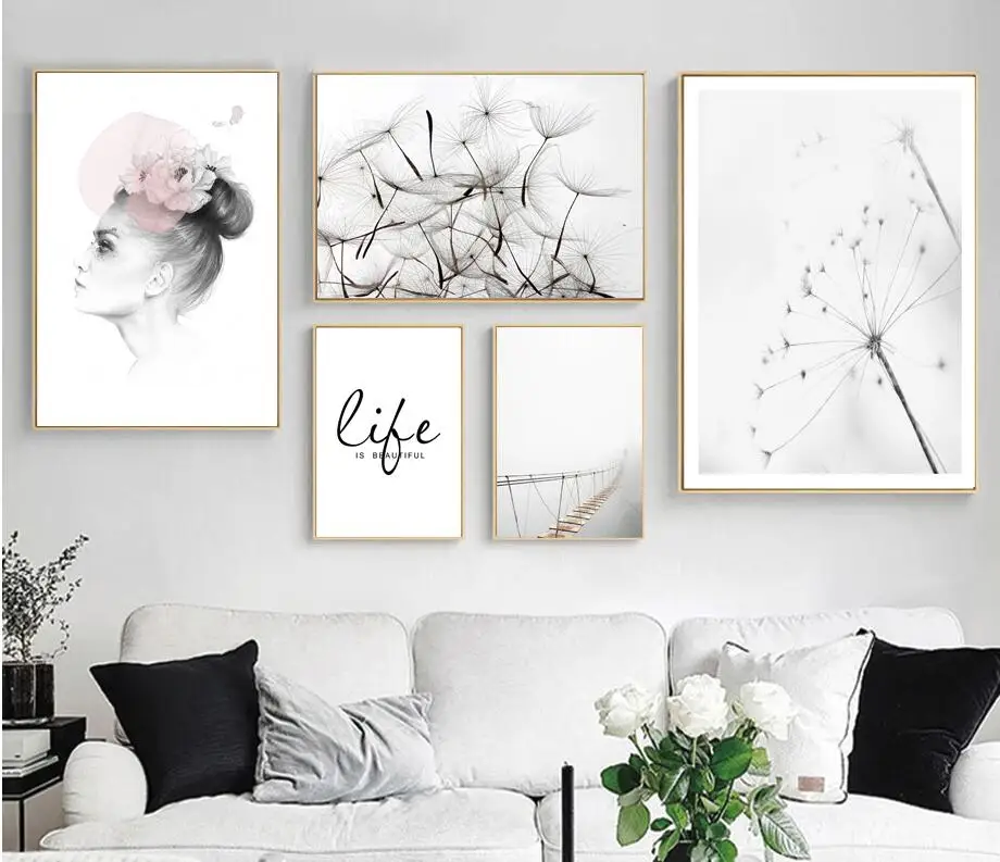 

Nordic Home Decorative Painting Girl Dandelion Bridge Quote Landscape Wall Photo Canvas Painting Photo For Living Room Poster