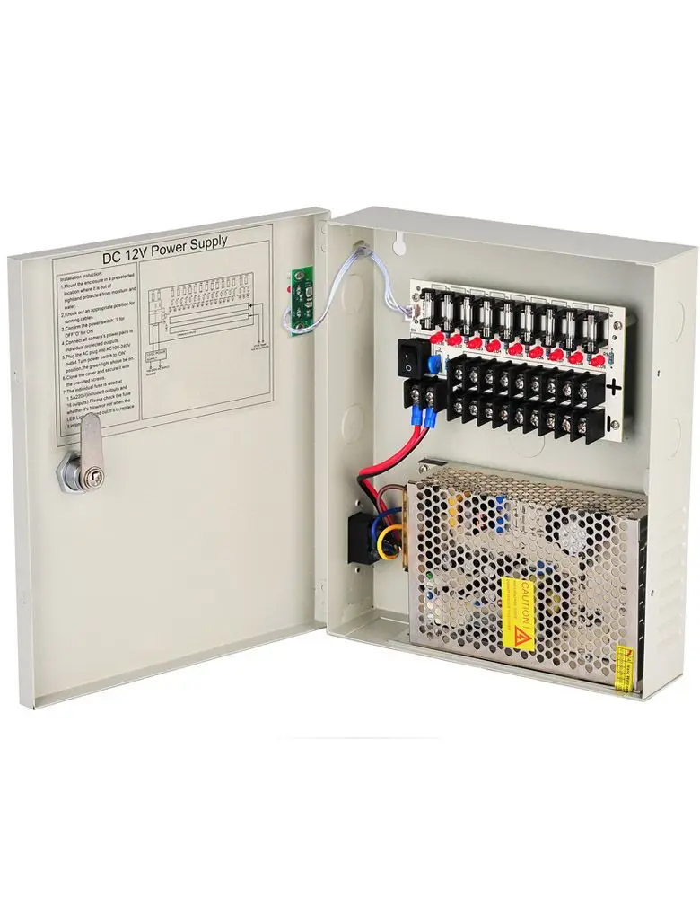 Security Camera CCTV Power Supply Box DC 12V 5A 9 Channels Distribution