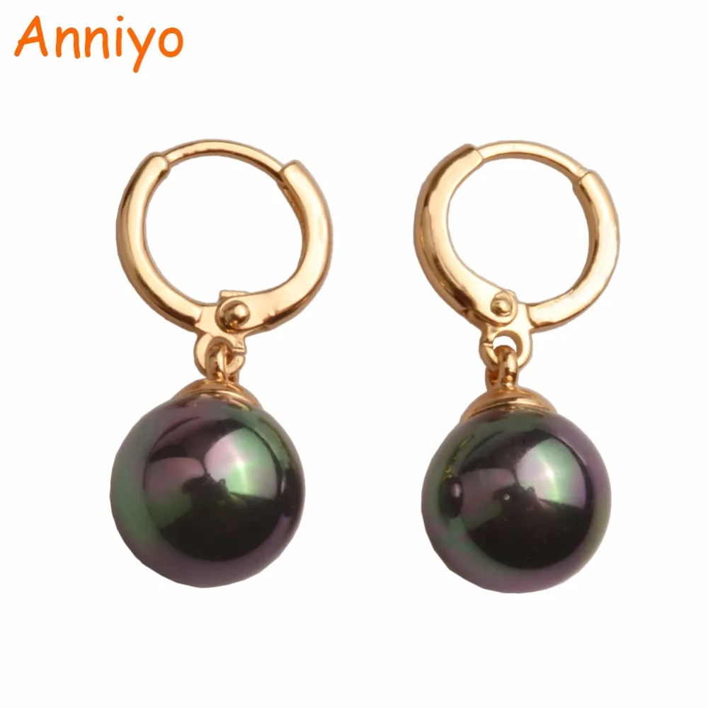 Anniyo светильник золотого цвета, пуговицы и черные серьги с искусственным жемчугом для женщин, модные высококачественные ювелирные изделия, подарки#055204