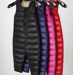 Пуховые штаны для маленьких мальчиков и девочек, зимняя теплая одежда, детские сиамские брюки, детские мягкие толстые пуховые жилеты