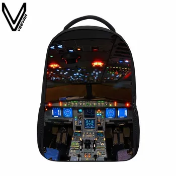 

VEEVANV Casual Aircraft Cabin Prints Bag School Backpacks For Children Cockpit Pattern Bag School Book Backpacks Birthday Gifts