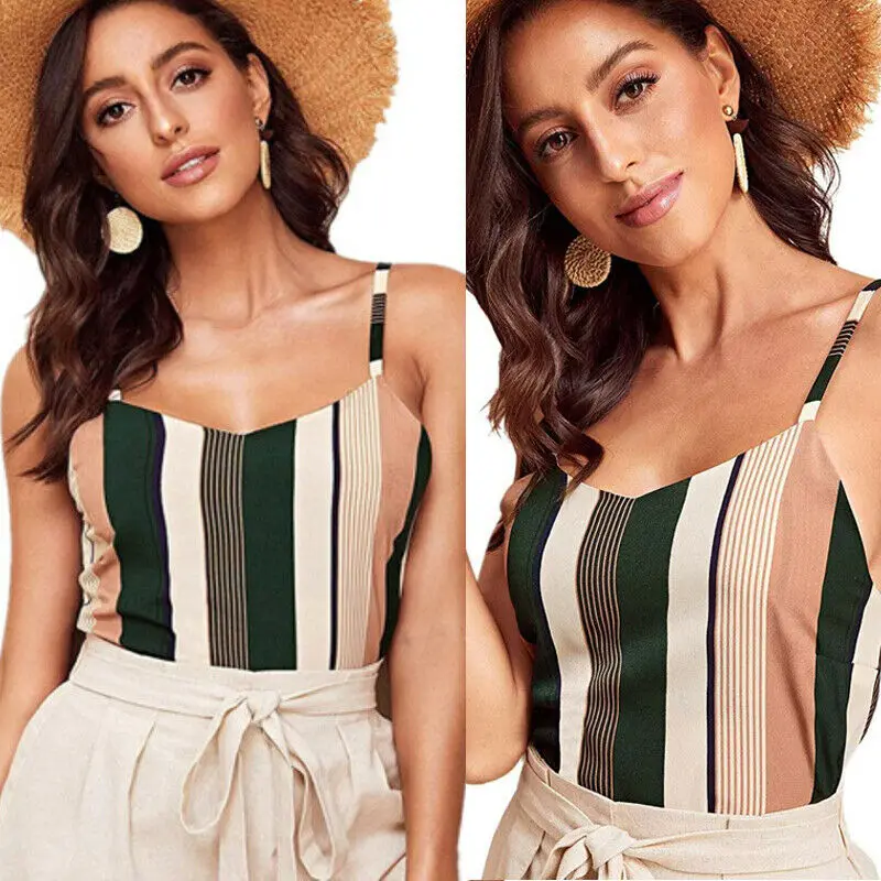 

New Women Ladies Fashion Casual Chic Summer Tank Tops Vest Sleeveless Striped Tank Top Party Clubwear