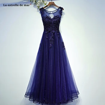 

Robe demoiselle d'honneur pour femme2021 new tulle beaded back A Lina royal blue burgundy wedding party dress long vestido madri