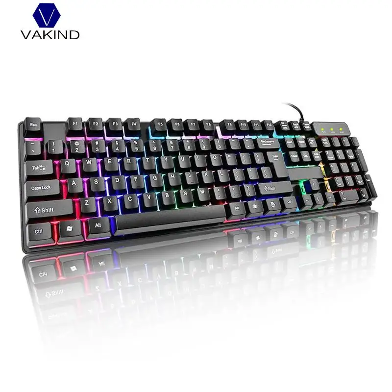 

Game Wired Gaming Keyboard Mechanical Feel 104 Key Suspension Cap Rainbow Backlit Waterproof Keyboard for Computer PC Laptop