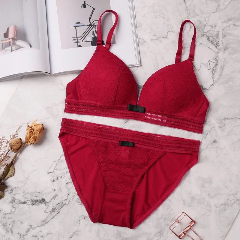 

New Bra & Brief Sets Girls 2019 Fashion Sexy Lace Free Bra Sets Brand Undergarment